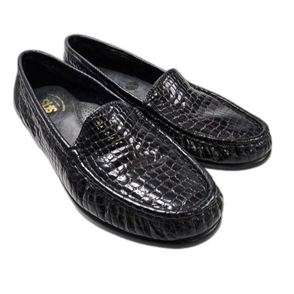 SAS Black Patent Crocodile Embossed Leather Simplify Everyday Loafers Size‎ 8N